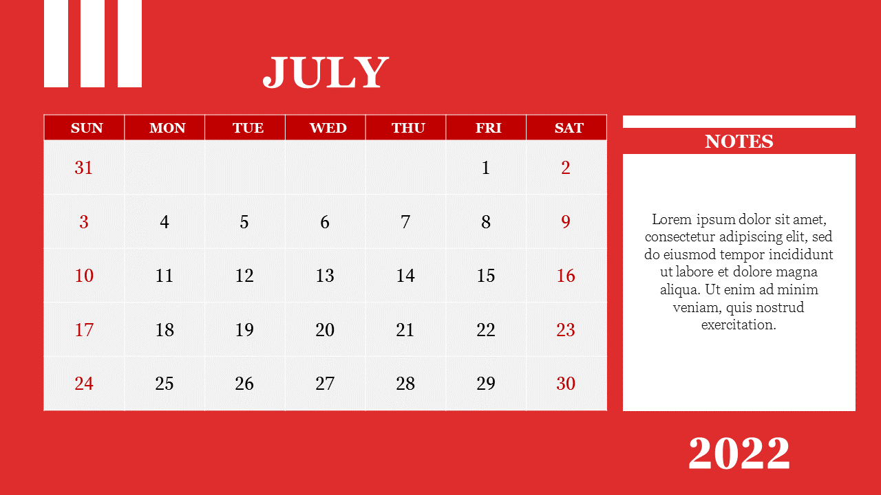 PowerPoint Calendar July 2022